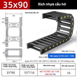 Xích nhựa cầu nắp hở XN35x90 CA NH ( Kích thước trong 35x90mm )