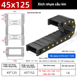 Xích nhựa cầu nắp kín XN45x125 CA NK ( Kích thước trong 45x12mm )