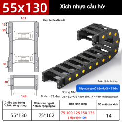Xích nhựa cầu nắp hở XN55x130 CA NH ( Kích thước trong 55x130mm )
