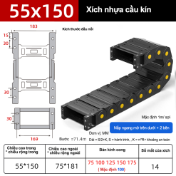 Xích nhựa cầu nắp kín XN55x150 CA NK ( Kích thước trong 55x150mm )