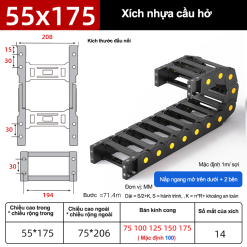 Xích nhựa cầu nắp hở XN55x175 CA NH ( Kích thước trong 55x175mm )