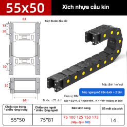 Xích nhựa cầu nắp kín XN55x50 CA NK ( Kích thước trong 55x50mm )