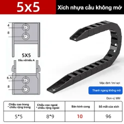 Xích nhựa cầu nắp hở XN5x5 A NH ( Kích thước trong 5x5 Amm )