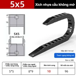 Xích nhựa cầu nắp hở XN5x5 B NH ( Kích thước trong 5x5 Bmm )
