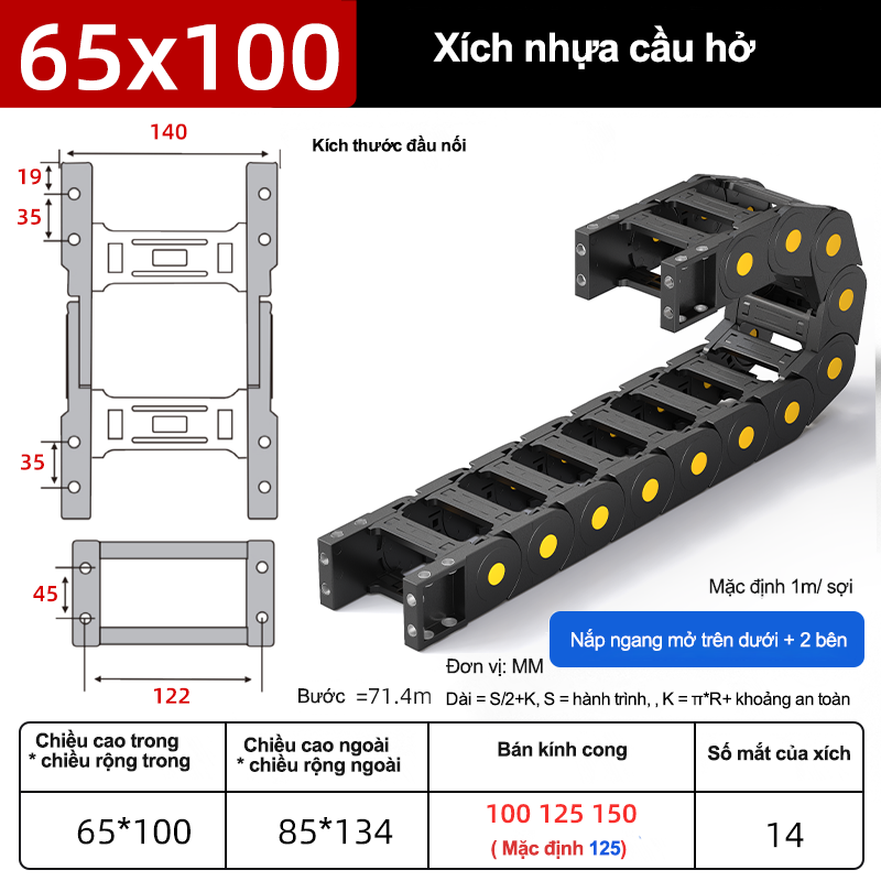 Xích nhựa cầu nắp hở XN65x100 CA NH ( Kích thước trong 65x100mm )