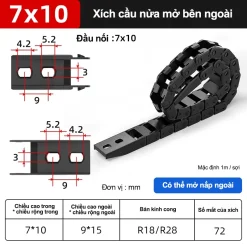 Xích nhựa cầu nắp hở XN7x7 NH ( Kích thước trong 7x7mm )