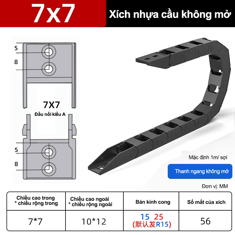 Xích nhựa cầu nắp hở XN7x10 NH ( Kích thước trong 7x10 mm )