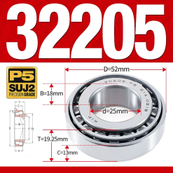 Vòng bi côn 1 dãy bi - bạc đạn bánh xe 32205 (Kích thước -  25*52*19,25 mm)