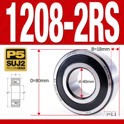 Vòng bi - bạc đạn tự lựa 1208-2RS  (Phớt cao su - 40*80*18 mm)