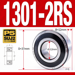 Vòng bi - bạc đạn tự lựa 1301-2RS  (Phớt cao su - 12*37*12 mm)