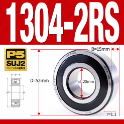 Vòng bi - bạc đạn tự lựa 1304-2RS  (Phớt cao su - 20*52*15 mm)