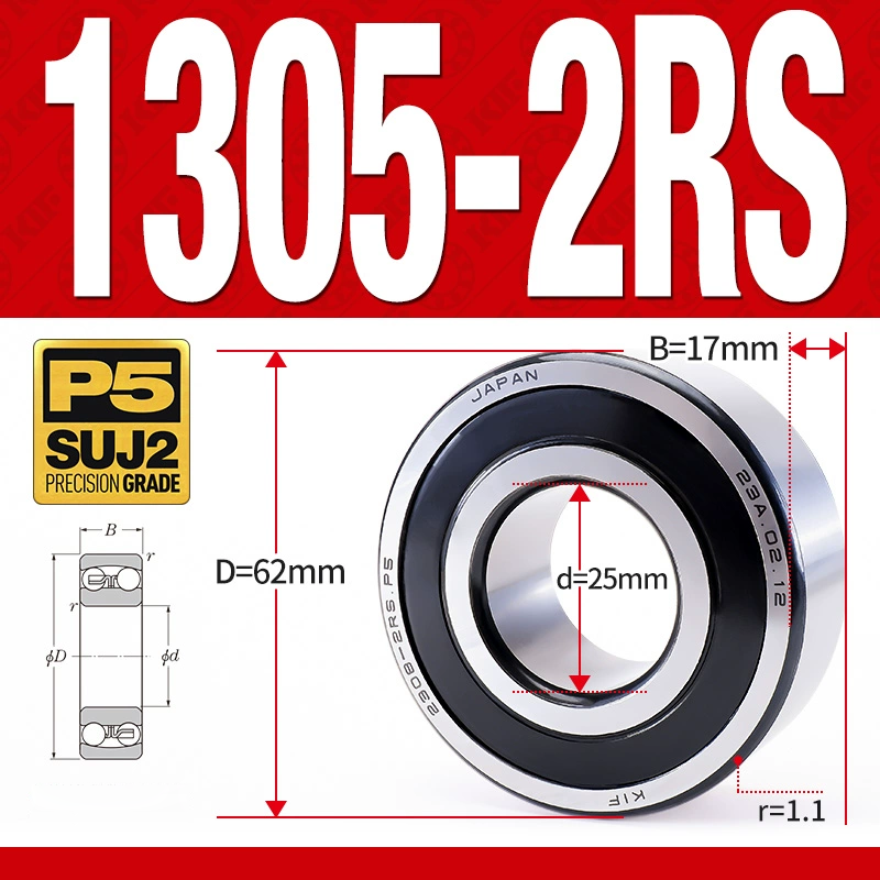 Vòng bi - bạc đạn tự lựa 1305-2RS  (Phớt cao su - 25*62*17 mm)