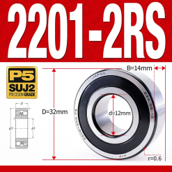 Vòng bi - bạc đạn tự lựa 2201-2RS  (Phớt cao su - 12*32*14 mm)