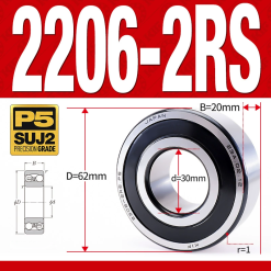 Vòng bi - bạc đạn tự lựa 2205-2RS  (Phớt cao su - 25*52*18 mm)