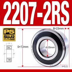 Vòng bi - bạc đạn tự lựa 2207-2RS  (Phớt cao su - 35*72*23 mm)