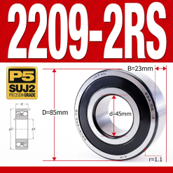 Vòng bi - bạc đạn tự lựa 2209-2RS  (Phớt cao su - 45*85*23 mm)