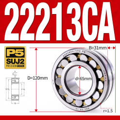 Vòng bi cà na tự lựa 2 dãy - bạc đạn cà na 22213CA/W33 (Có rãnh bôi trơn - lồng cách bi Đồng - kt 65*120*31 mm)