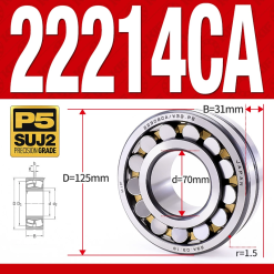 Vòng bi cà na tự lựa 2 dãy - bạc đạn cà na 22214CA/W33 (Có rãnh bôi trơn - lồng cách bi Đồng - kt 70*125*31 mm)