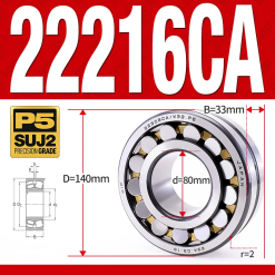 Vòng bi cà na tự lựa 2 dãy - bạc đạn cà na 22216CA/W33 (Có rãnh bôi trơn - lồng cách bi Đồng - kt 80*140*33 mm)