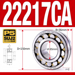 Vòng bi cà na tự lựa 2 dãy - bạc đạn cà na 22217CA/W33 (Có rãnh bôi trơn - lồng cách bi Đồng - kt 85*150*36 mm)