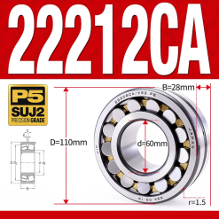 Vòng bi cà na tự lựa 2 dãy - bạc đạn cà na 22212CA/W33 (Có rãnh bôi trơn - lồng cách bi Đồng - kt 60*110*28 mm)