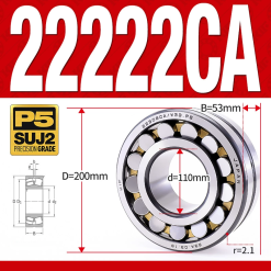 Vòng bi cà na tự lựa 2 dãy - bạc đạn cà na 22222CA/W33 (Có rãnh bôi trơn - lồng cách bi Đồng - kt 10*200*53 mm)