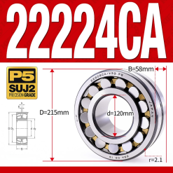 Vòng bi cà na tự lựa 2 dãy - bạc đạn cà na 22224CA/W33 (Có rãnh bôi trơn - lồng cách bi Đồng - kt 20*215*58 mm)