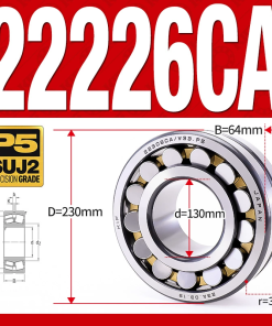 Vòng bi cà na tự lựa 2 dãy - bạc đạn cà na 22226CA/W33 (Có rãnh bôi trơn - lồng cách bi Đồng - kt 30*230*64 mm)