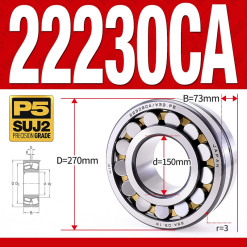 Vòng bi cà na tự lựa 2 dãy - bạc đạn cà na 22230CA/W33 (Có rãnh bôi trơn - lồng cách bi Đồng - kt 50*270*73 mm)