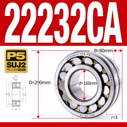 Vòng bi cà na tự lựa 2 dãy - bạc đạn cà na 22232CA/W33 (Có rãnh bôi trơn - lồng cách bi Đồng - kt 60*290*80 mm)