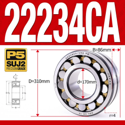 Vòng bi cà na tự lựa 2 dãy - bạc đạn cà na 22234CA/W33 (Có rãnh bôi trơn - lồng cách bi Đồng - kt 70*310*86 mm)