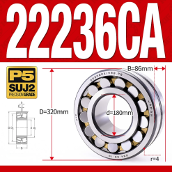 Vòng bi cà na tự lựa 2 dãy - bạc đạn cà na 22236CA/W33 (Có rãnh bôi trơn - lồng cách bi Đồng - kt 80*320*86 mm)