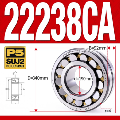 Vòng bi cà na tự lựa 2 dãy - bạc đạn cà na 22238CA/W33 (Có rãnh bôi trơn - lồng cách bi Đồng - kt 90*340*92 mm)