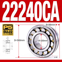 Vòng bi cà na tự lựa 2 dãy - bạc đạn cà na 22240CA/W33 (Có rãnh bôi trơn - lồng cách bi Đồng - kt 200*360*98 mm)