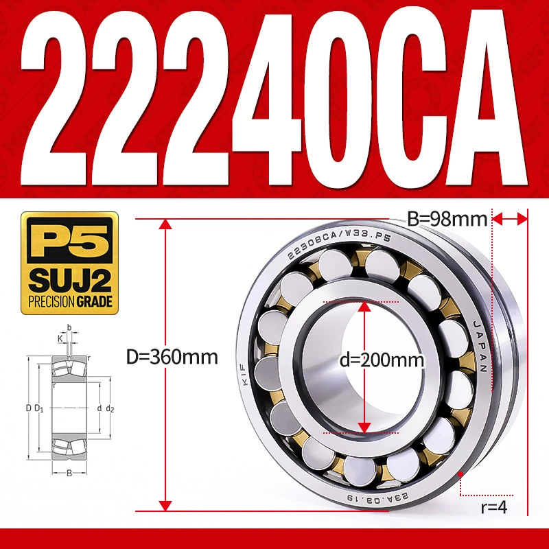 Vòng bi cà na tự lựa 2 dãy - bạc đạn cà na 22240CA/W33 (Có rãnh bôi trơn - lồng cách bi Đồng - kt 200*360*98 mm)