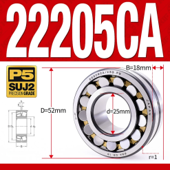 Vòng bi cà na tự lựa 2 dãy - bạc đạn cà na 22205CA/W33 (Có rãnh bôi trơn - lồng cách bi Đồng - kt 25*52*18 mm)