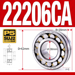 Vòng bi cà na tự lựa 2 dãy - bạc đạn cà na 22206CA/W33 (Có rãnh bôi trơn - lồng cách bi Đồng - kt 30*62*20 mm)