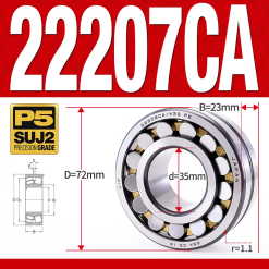 Vòng bi cà na tự lựa 2 dãy - bạc đạn cà na 22207CA/W33 (Có rãnh bôi trơn - lồng cách bi Đồng - kt 35*72*23 mm)