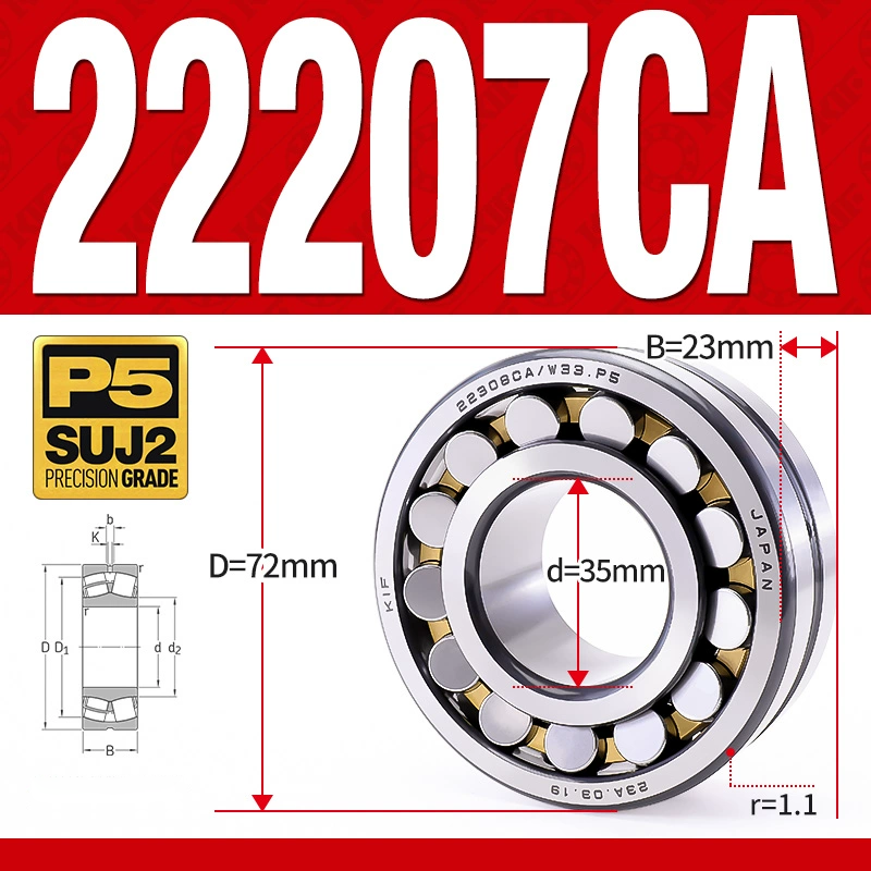 Vòng bi cà na tự lựa 2 dãy - bạc đạn cà na 22207CA/W33 (Có rãnh bôi trơn - lồng cách bi Đồng - kt 35*72*23 mm)