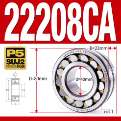 Vòng bi cà na tự lựa 2 dãy - bạc đạn cà na 22208CA/W33 (Có rãnh bôi trơn - lồng cách bi Đồng - kt 40*80*23 mm)
