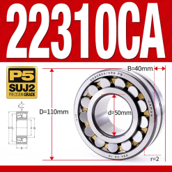 Vòng bi cà na tự lựa 2 dãy - bạc đạn cà na 22310CA/W33 (Có rãnh bôi trơn - lồng cách bi Đồng - kt 50*110*40 mm)