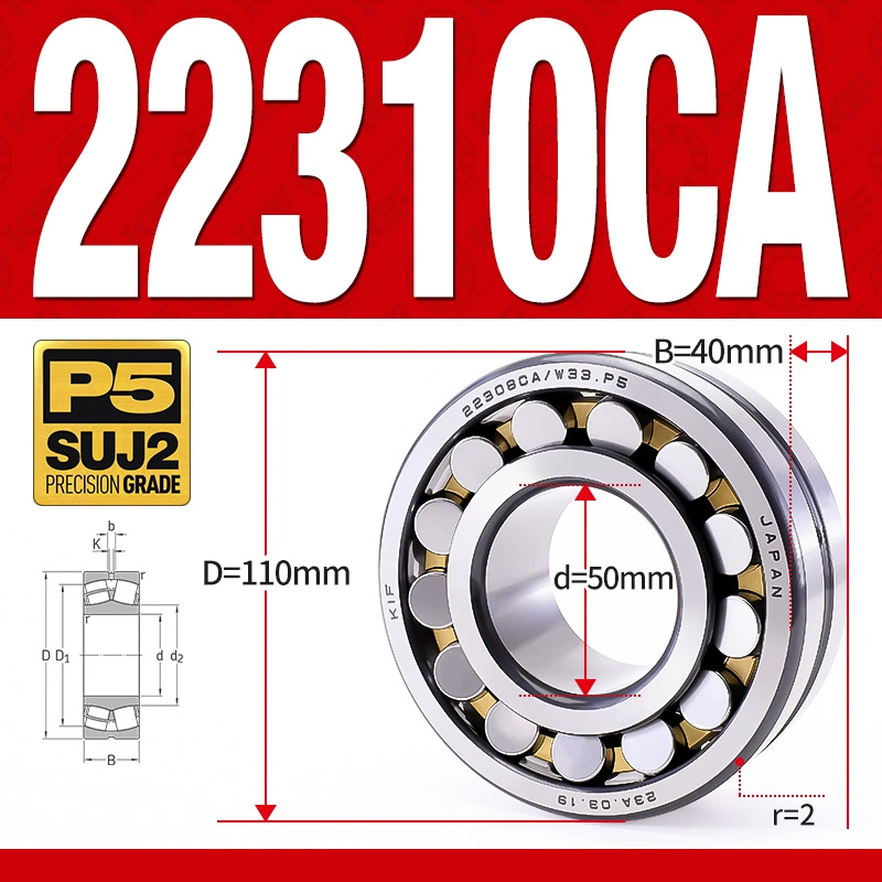 Vòng bi cà na tự lựa 2 dãy - bạc đạn cà na 22310CA/W33 (Có rãnh bôi trơn - lồng cách bi Đồng - kt 50*110*40 mm)