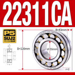 Vòng bi cà na tự lựa 2 dãy - bạc đạn cà na 22311CA/W33 (Có rãnh bôi trơn - lồng cách bi Đồng - kt 55*120*43 mm)