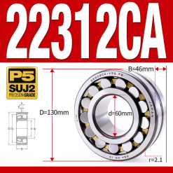 Vòng bi cà na tự lựa 2 dãy - bạc đạn cà na 22312CA/W33 (Có rãnh bôi trơn - lồng cách bi Đồng - kt 60*130*46 mm)