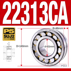 Vòng bi cà na tự lựa 2 dãy - bạc đạn cà na 22313CA/W33 (Có rãnh bôi trơn - lồng cách bi Đồng - kt 65*140*48 mm)