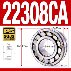 Vòng bi cà na tự lựa 2 dãy - bạc đạn cà na 22308CA/W33 (Có rãnh bôi trơn - lồng cách bi Đồng - kt 40*90*33 mm)