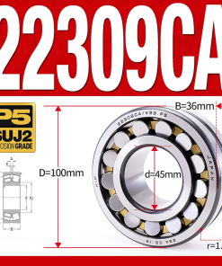 Vòng bi cà na tự lựa 2 dãy - bạc đạn cà na 22309CA/W33 (Có rãnh bôi trơn - lồng cách bi Đồng - kt 45*100*36 mm)