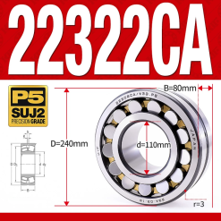 Vòng bi cà na tự lựa 2 dãy - bạc đạn cà na 22322CA/W33 (Có rãnh bôi trơn - lồng cách bi Đồng - kt 110*240*80 mm)