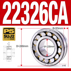 Vòng bi cà na tự lựa 2 dãy - bạc đạn cà na 22326CA/W33 (Có rãnh bôi trơn - lồng cách bi Đồng - kt 130*280*93 mm)