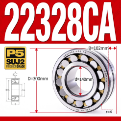 Vòng bi cà na tự lựa 2 dãy - bạc đạn cà na 22328CA/W33 (Có rãnh bôi trơn - lồng cách bi Đồng - kt 140*300*102 mm)